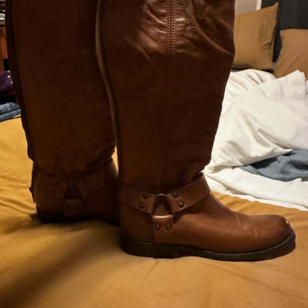 Frye Brown riding style boots all real leather! Almost new, worn once.
